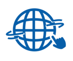Soluciones Inclusivas LLC. Globo terráqueo girando al ser tocado por un cursor en forma de dedo.